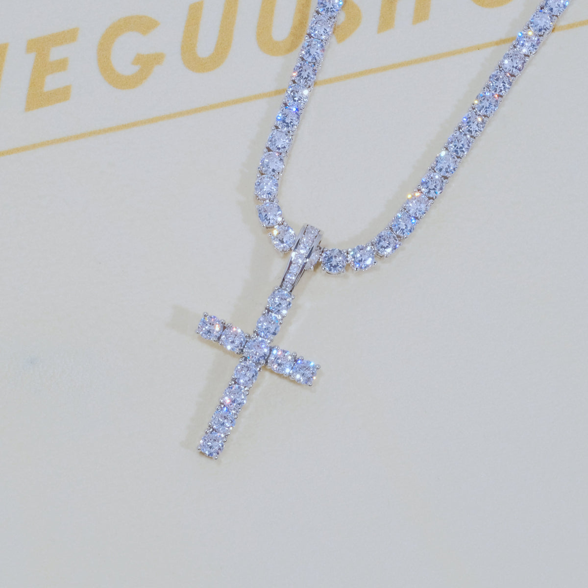 5MM UPSIDE DOWN CROSS TENNIS NECKLACE IN 18K WHITE GOLD-UP TO 50% OFF,FREE  SHIPPING ZUUKING