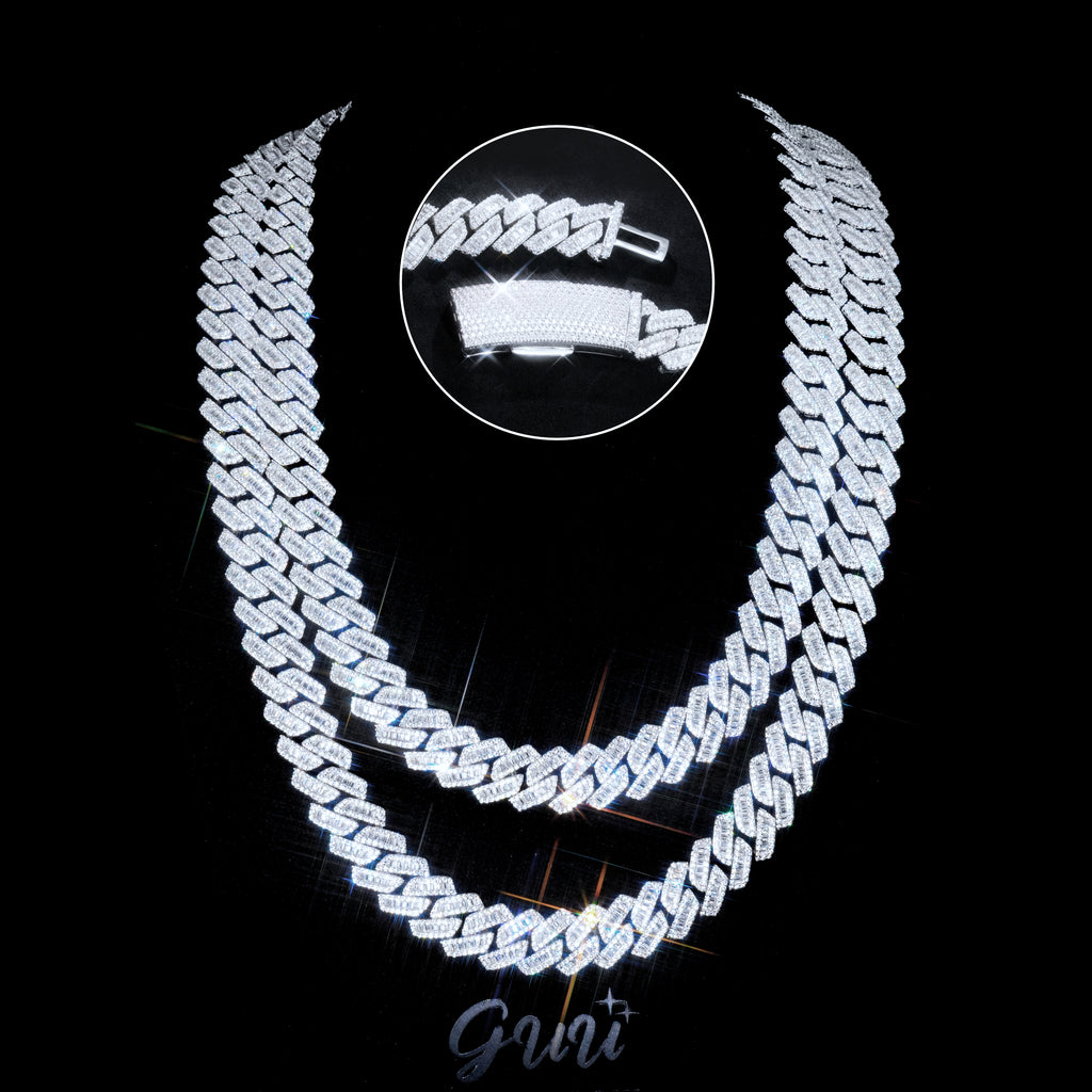 Guu brand White gold outlet 24 inch cuban link chain with vvs diamonds