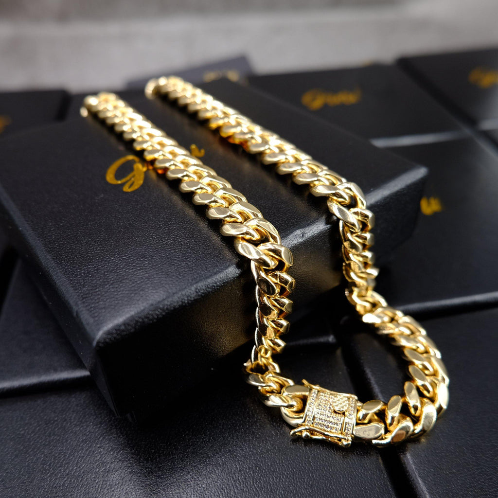 10mm CZ Cuban Link Chain In Yellow GoldPlated – The GUU Shop