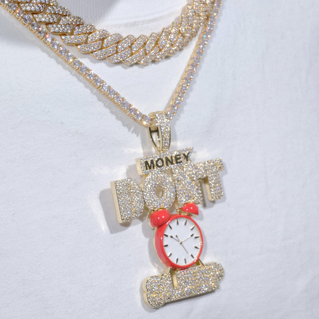 18k Gold Plated Money Dont Sleep Iced Necklace Hip Hop Jewelry The